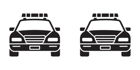 Front view police car icon black silhouette police vehicle with lights on white background clean modern design © Moni