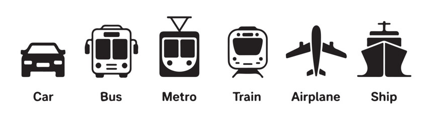 Set of flat vector icons representing different modes of public and private transportation © Moni