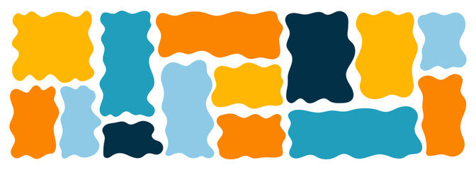 Organic wavy rectangle border with fluid edges vector illustration set. Abstract hand-drawn frame for text boxes. Colorful vector shape with playful irregular lines. Ideal for graphic design projects.