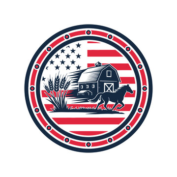 Vintage tractor patch with american flag and wheat field design