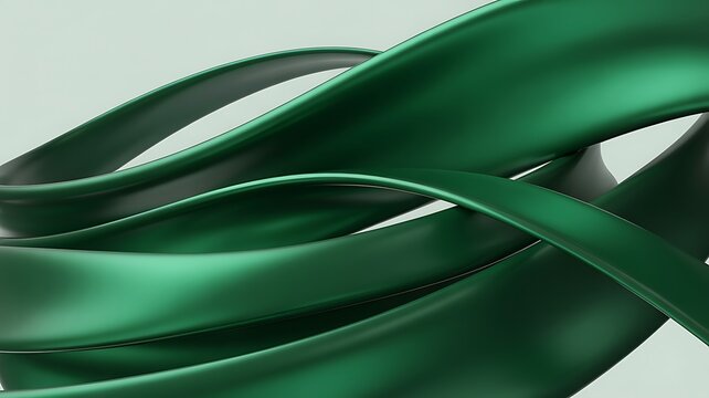 Abstract 3D Rendering of Elegant Royal Emerald Green Silk Ribbons Flowing Background
