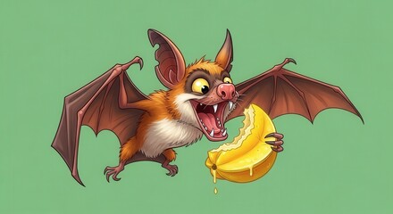 Obraz premium Cartoon Bat Character Holding a Slice of Lime for Illustration and Animation