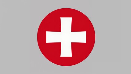 Obraz premium Red Medical Cross Symbol on White Background, Minimalist Healthcare Icon for Apps or Web