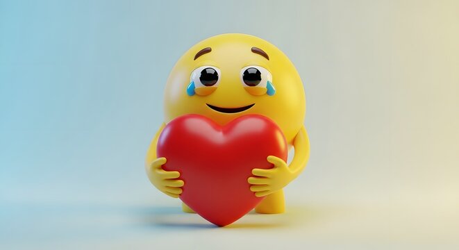 Happy Yellow Emoji Holding Red Heart.