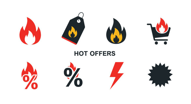 Discount sale shopping icons set.