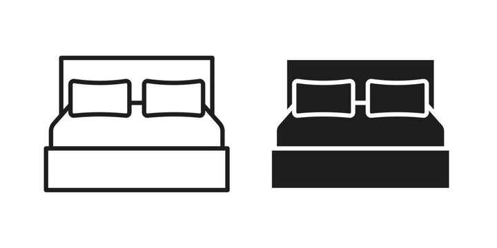 Double bed icon element for graphic designs. line and flat symbols