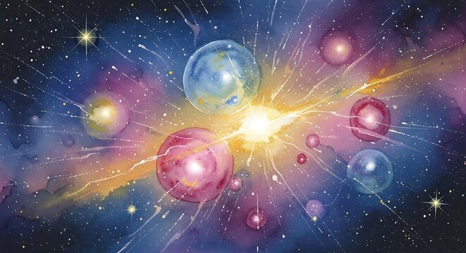 Conceptual illustration of the multiverse theory with bubble universes.