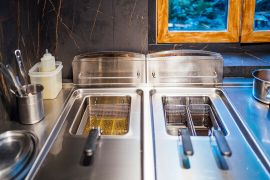 Deep fryer in restaurant kitchen