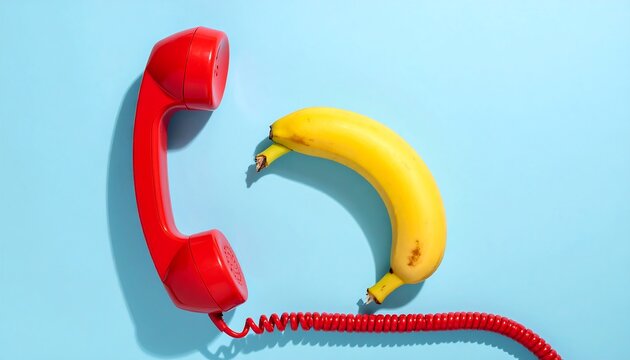 A red telephone with a banana replacing the mouthpiece