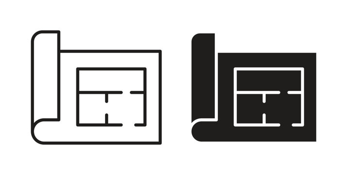 Floor plan icon element for graphic designs. line and flat symbols