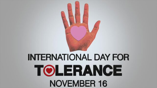 International day for tolerance message with heart in hand illustration on white background