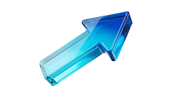 3D glossy cyan and blue upward arrow icon isolated on transparent background 