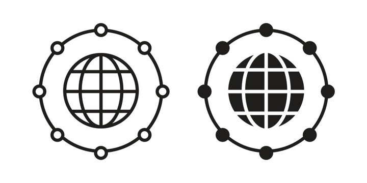 Global network icon element for graphic designs. line and flat symbols