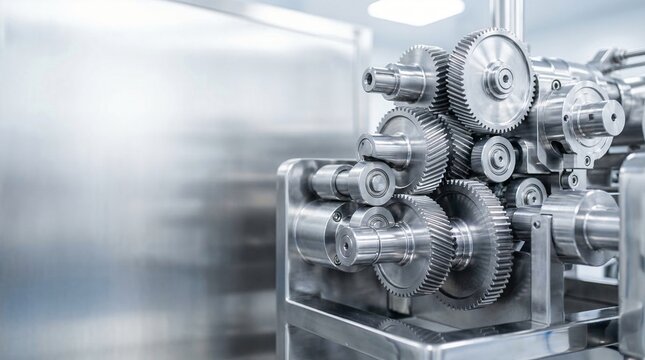 Intricate arrangement of metallic gears and rollers within industrial machinery