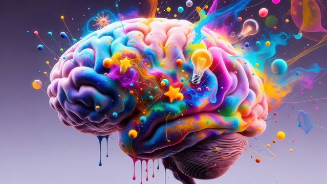 Vibrant abstract brain art exploding with colors and ideas.