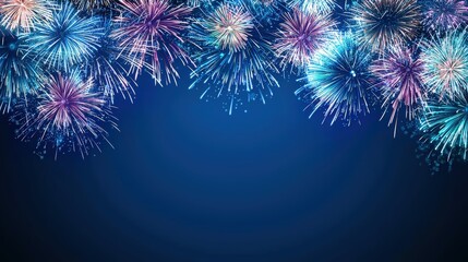 A summer sale banner with fireworks exploding in the night sky, festive celebration mood, copy space included,