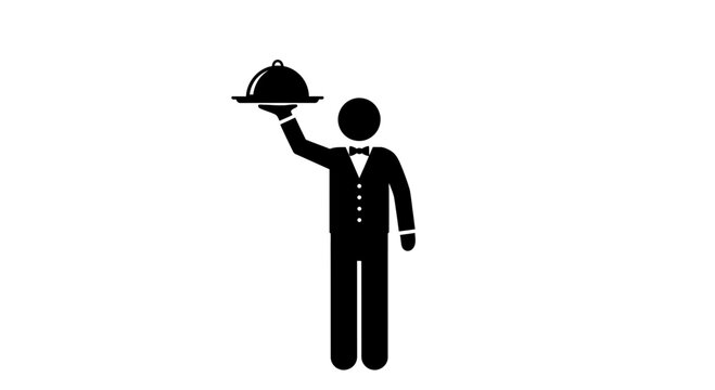 Waiter holding a covered dish.