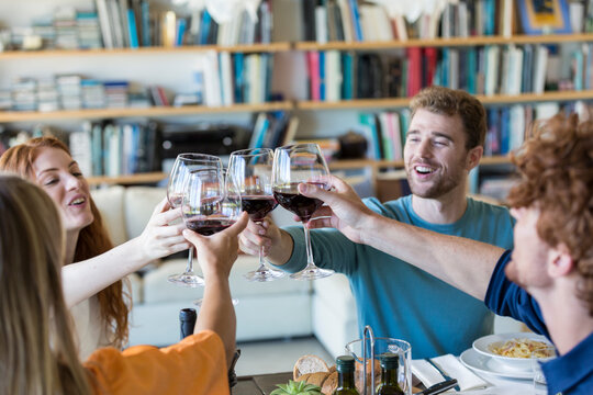 Friends toasting with red wine