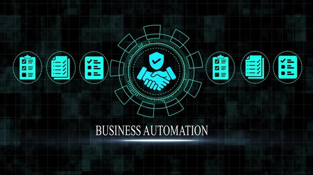 Business Automation Concept with Handshake and Checkmarks on Dark Background workflow automation process optimization