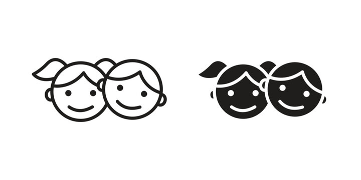 Kids and child friendly icon element for graphic designs. line and flat symbols