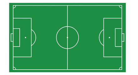 Aerial view of a green soccer field with white markings © vectors home