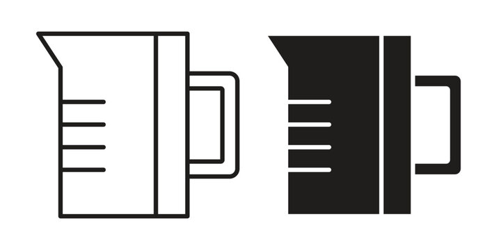 Measuring cup icon element for graphic designs. line and flat symbols