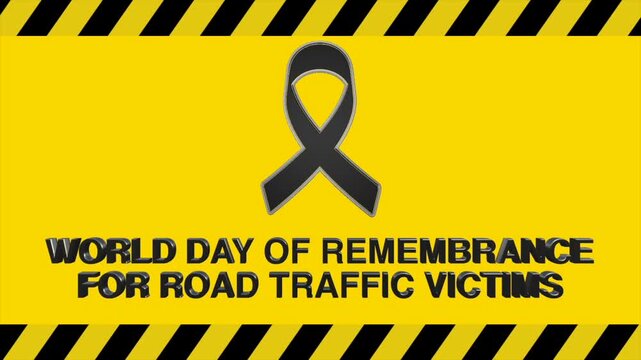 World day of remembrance for road traffic victims with black ribbon and caution background.