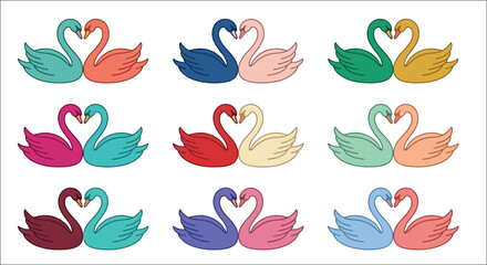 Colorful cartoon swans arranged in pairs forming a repeating pattern © vectors home