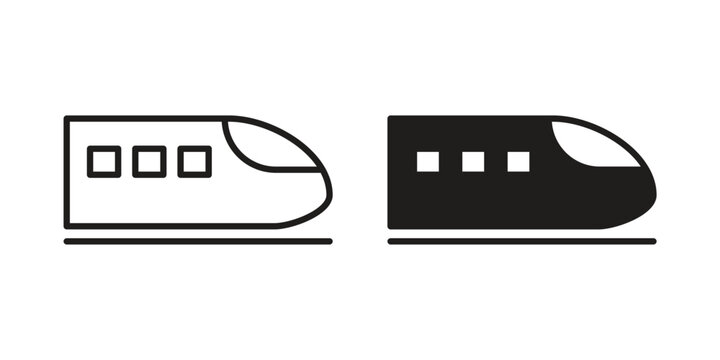 Metro train icon element for graphic designs. line and flat symbols