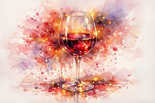 Una copa de vino, pintada con la delicadeza de la acuarela, salpicada de juguetones toques de color
