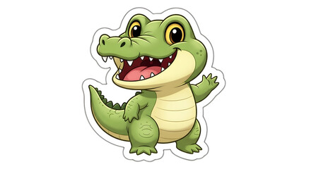 Obraz premium Cute cartoon alligator waving hello, friendly and happy, adorable reptile character illustration