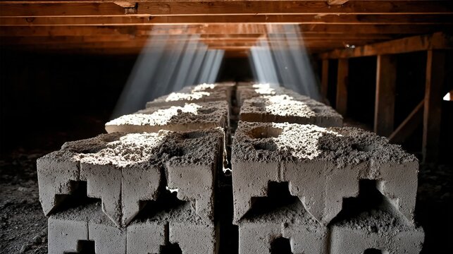 Lunar regolith transforming into geometric bricks under beams of concentrated sunlight.
