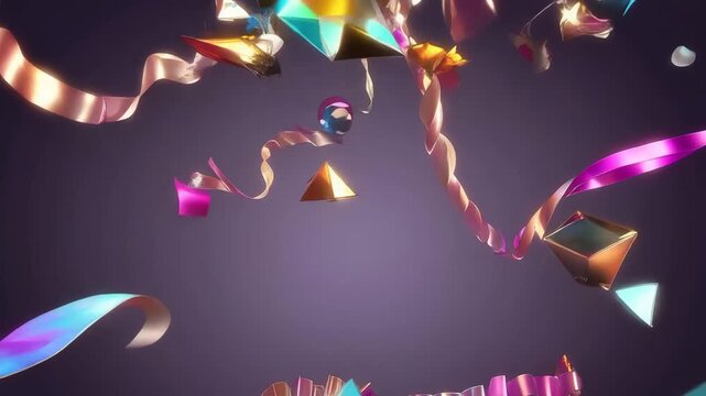 Energetic confetti and streamer elements falling for celebratory motion graphics