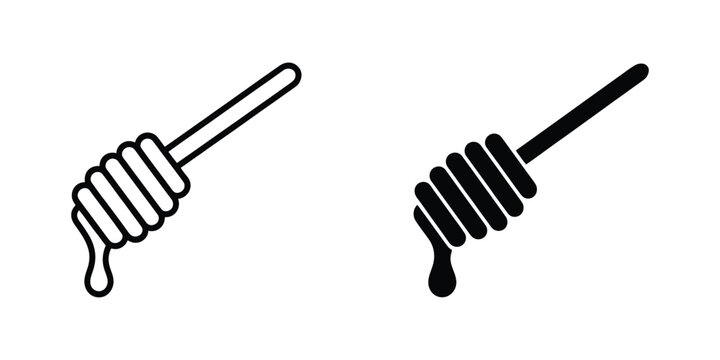 Simple honey dipper spoon with dripping honey icon set, sweet food and beekeeping symbol collection for cooking, baking, and natural honey products