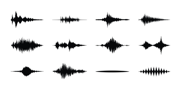 Visual representation of sound waves an array of audio signals, colorful waveform patterns illustrating music, voice, and audio frequency data