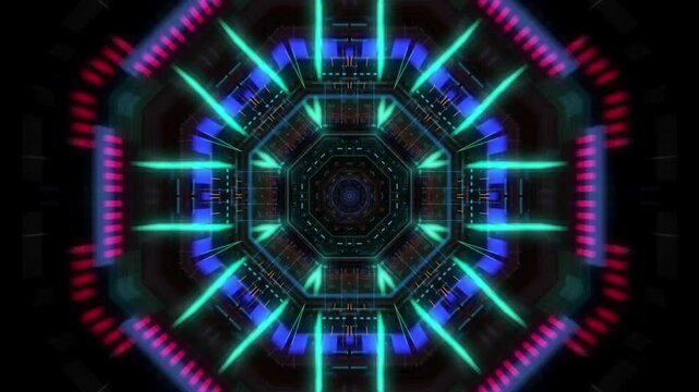 Digital tunnel of Data flow illustration. Abstract stream flow of big data background. Tunnel of meta verse, block chain technology, cyberpunk animation.