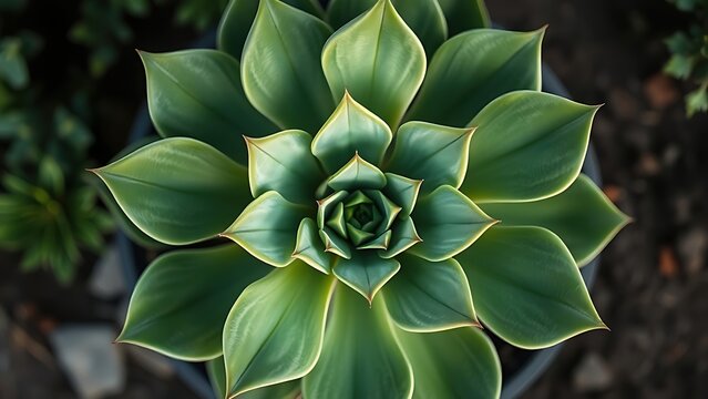 goral. A succulent plant with a central stem and eight plump leaves, top-down view. gardening catalogs, home-decor guides, designed for home decor and floral branding, used by performance marketers.