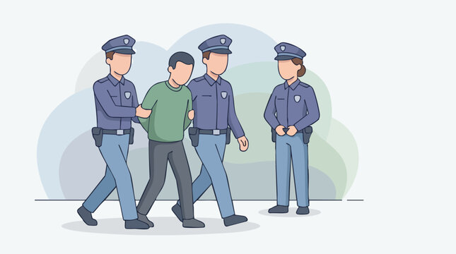 Police Officers Detaining a Suspect in a Park or Urban Area during Daylight