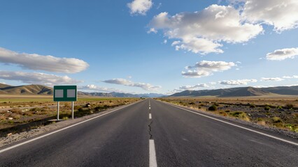 Obraz premium Empty Road Stretching Into the Horizon Through a Vast Open Landscape with Clear Blue Sky