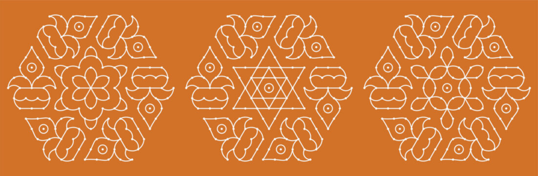 Set of dotted rangoli art. Indian home decor patterns.