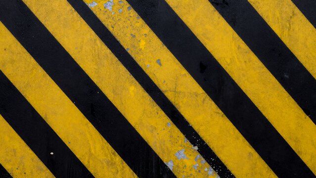 Grungy Yellow and Black Diagonal Striped Caution Tape Texture for Warning Sign or Background