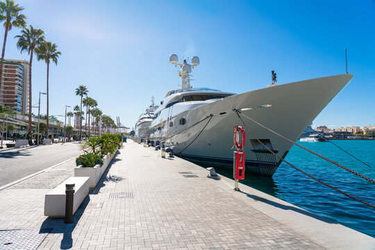 Zenobia Super Yacht in Port of Malaga. Yacht was built by Abeking Rasmussen in Germany in 2002 but interior is styled by design house Alberto Pinto and she was completed in 2003