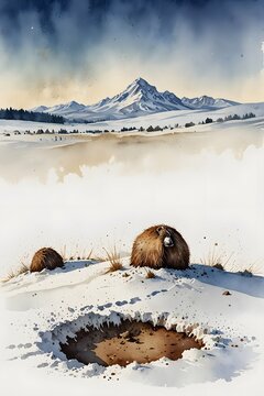 A molehill in a snowy landscape during winter