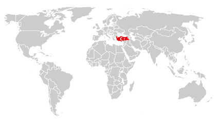 Obraz premium Outlines of Turkey in the colors of the national flag. Gray vector world map on white background.