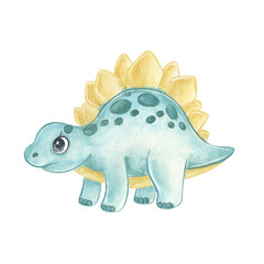 Fototapeta premium Cute dinosaur in soft watercolor style, with spots and a gentle smile
