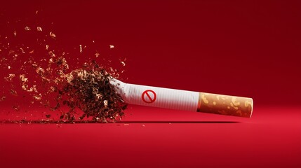Cigarette breaks with no smoking symbol on a red background to discourage tobacco use