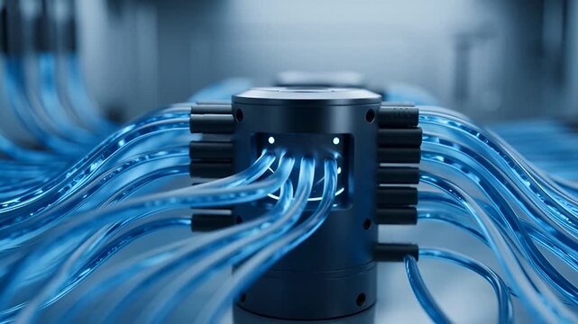 Blue cables connected to technology.