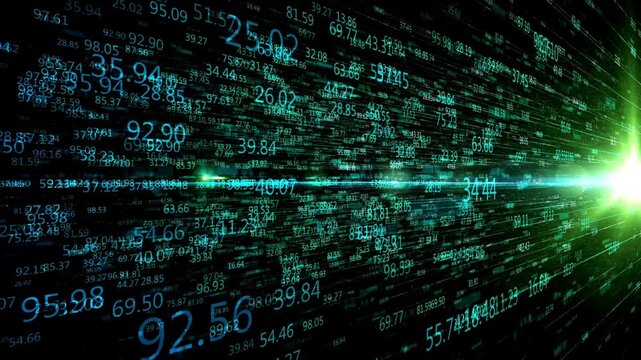 Computer exploring big numbers and data through tech concept. Digital abstract numbers animation. digital data processing and visualization of computation.