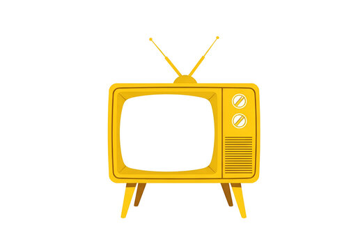Vintage yellow retro television set with antenna