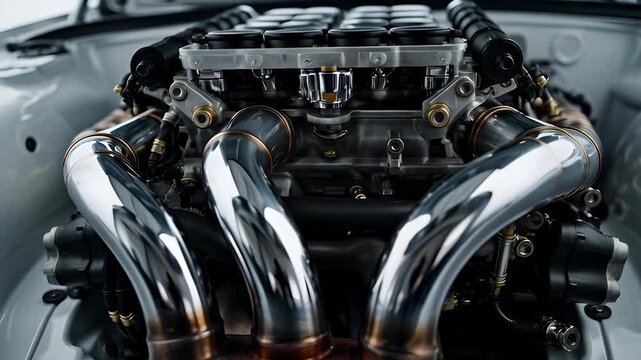 Closeup of car engine pipes.